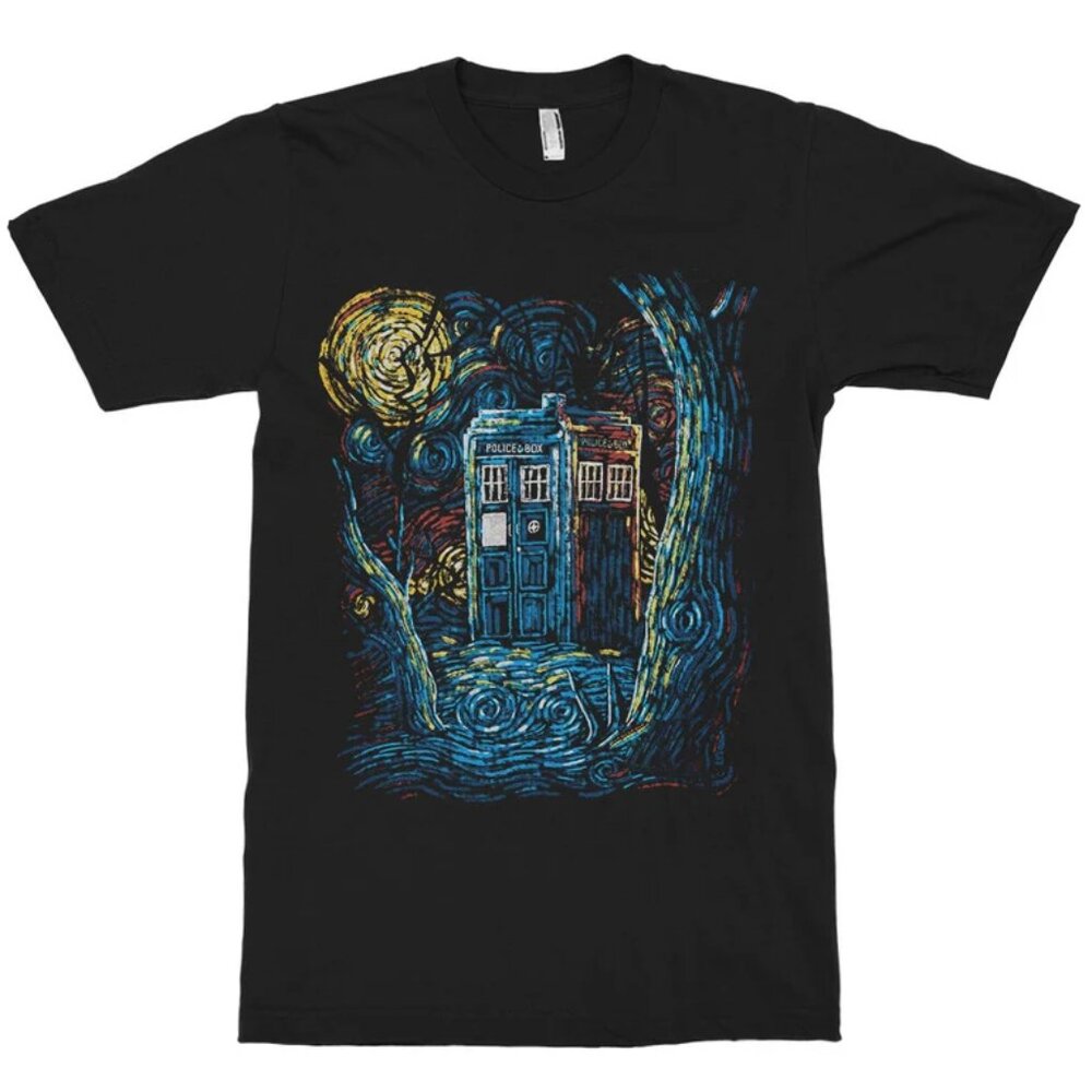 Police Box Starry Night Art T-Shirt / 100% Cotton Tee / Men's Women's All Sizes